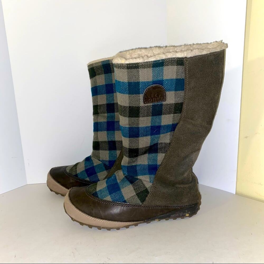 Sorel Plaid Blue Green Winter Rain Boots